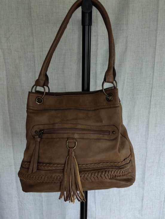 Handbags - Brown Leather Tassel Shoulder Bag
